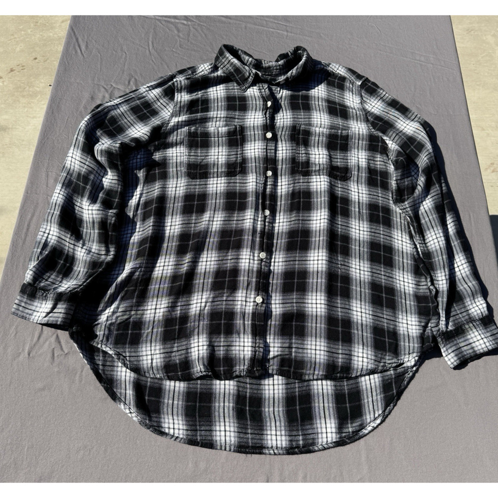 Mossimo Plaid Boyfriend Shirt XXL Black Gray Soft Grunge